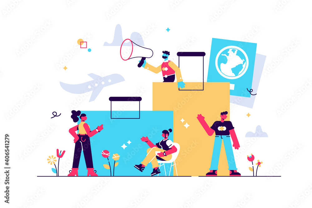 vector illustration, concept of vacation planning, business trip