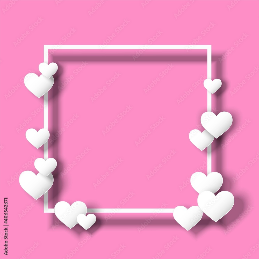 valentines day frame template. white hearts with shadow. empty space for message