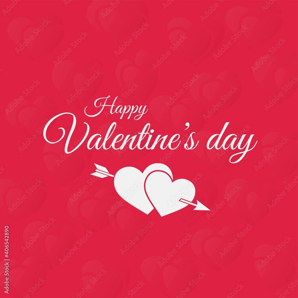 happy valentines day. valentines greeting card with white hearts with arrow on red background