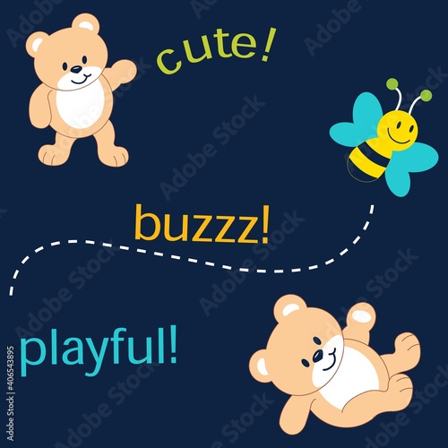 Illustration vector cute teddy bear with text for fashion design or other products.