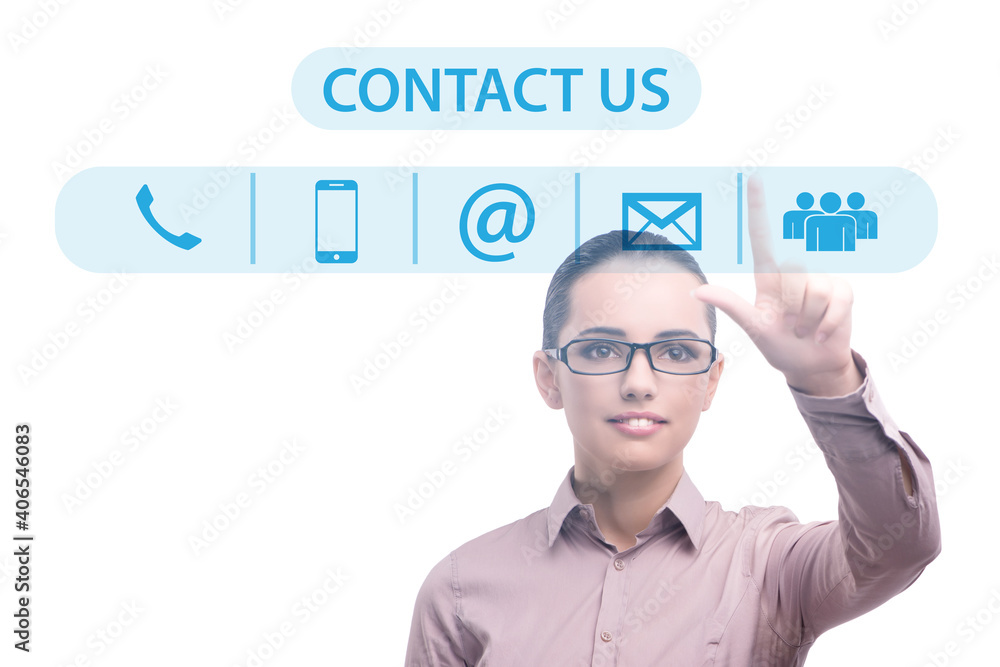 Businesswoman pressing in communication concept Businesswoman pressing in communication concept