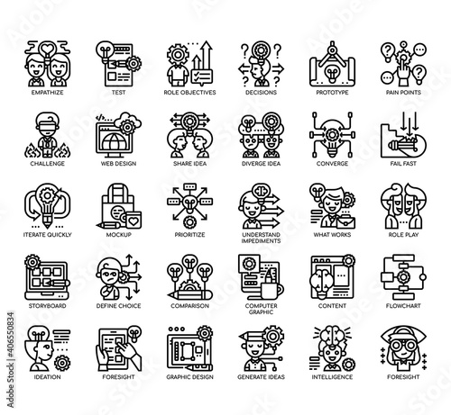 Set of Design Thinking thin line and pixel perfect icons for any web and app project.