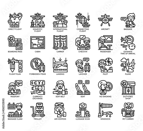 Set of Airport thin line and pixel perfect icons for any web and app project.