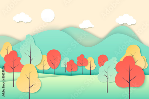 Vector nature landscape background. Cute simple cartoon style