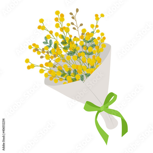 Illustration material of a bouquet of mimosa (vector, white background, cut out)