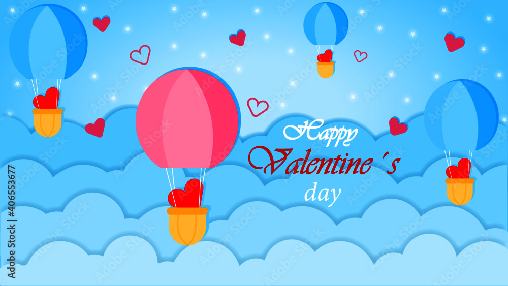 Naklejka premium Happy Valentine´s Day Banner. Horizontal poster, background. Vector ilustration, romantic postcard.