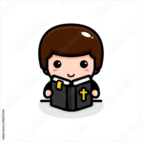 cute pastor character design holding a bible