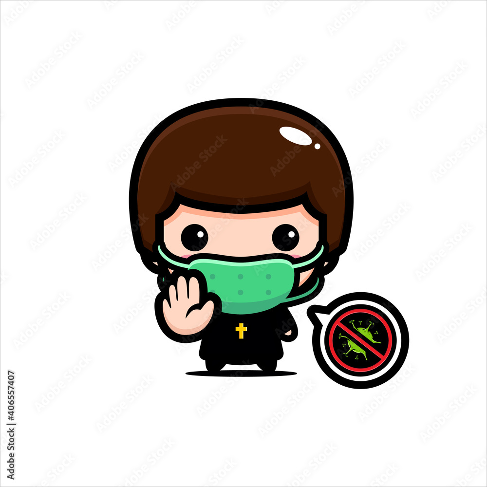 cute priest character design wearing a mask against the virus cute priest character design wearing a mask against the virus
