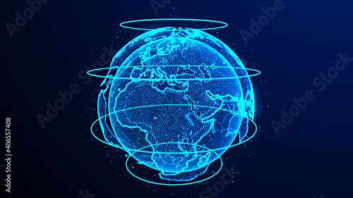 Global network connection. Abstract Earth Map. Big data visualization. 3D rendering.