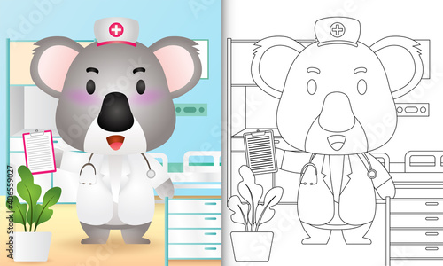 coloring book for kids with a cute koala nurse character illustration photo