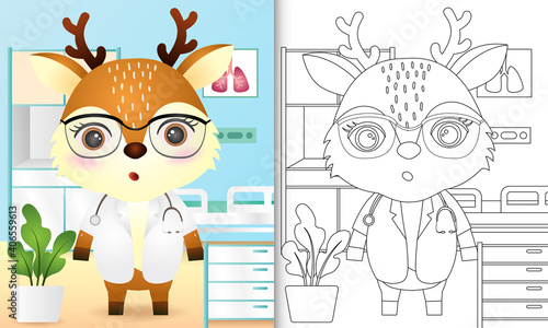 coloring book for kids with a cute deer doctor character illustration