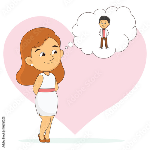 Girl thinking about boyfriend,Valentines Day
