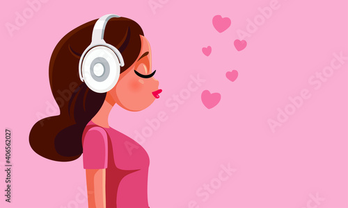 Happy Woman Listening to Romantic Music