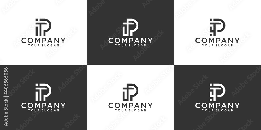 Set of creative monogram letter tp logo template