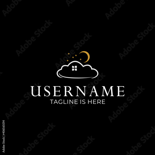 Real estate logo with a combination of houses (windows) and clouds.