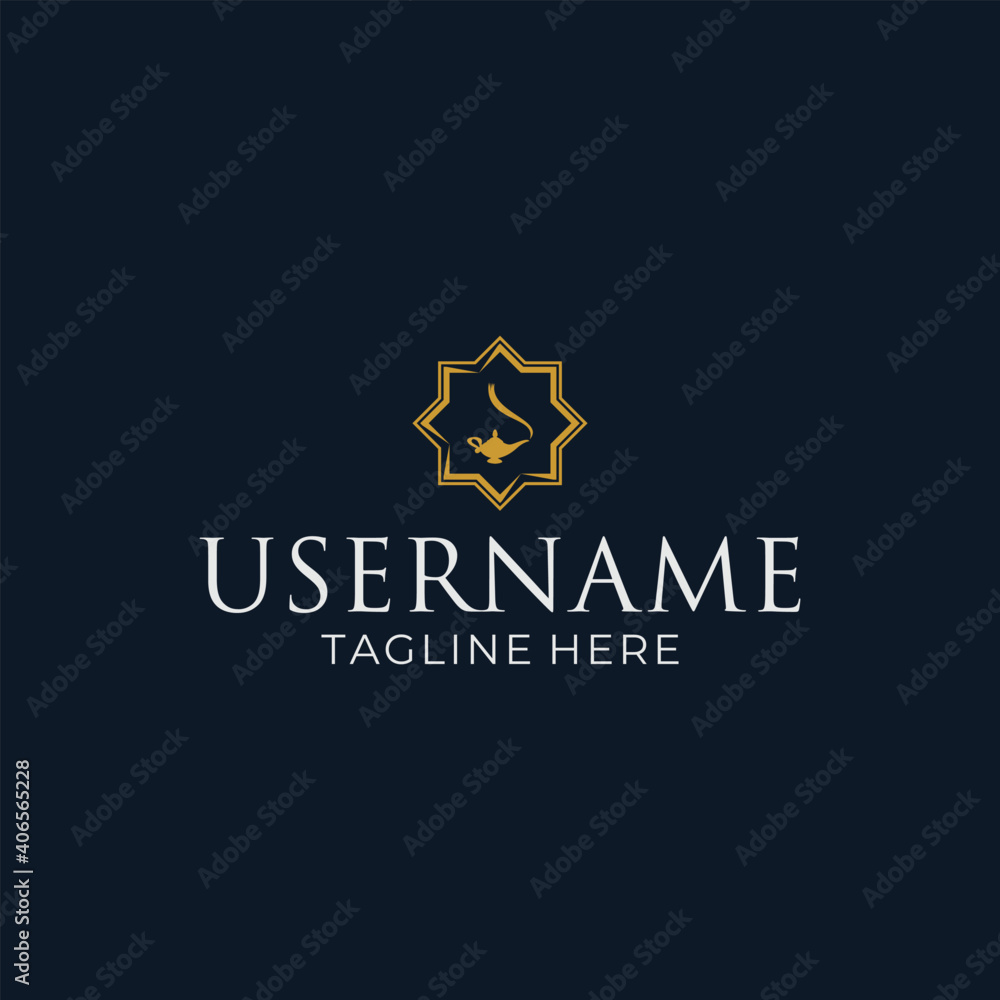 Obraz premium Aladdin lamp logo design with an Islamic octagonal frame.
