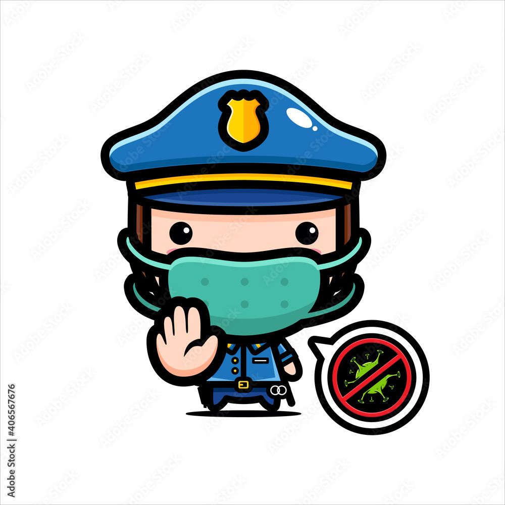 Design a cute police character wearing a mask against the virus Design a cute police character wearing a mask against the virus