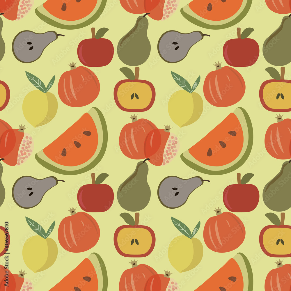 Fruits vector ilustration seamless pattern.Great for wrapping paper,scrapbooking,textile,fabric print.eps10. Fruits vector ilustration seamless pattern.Great for wrapping paper,scrapbooking,textile,fabric print.eps10.