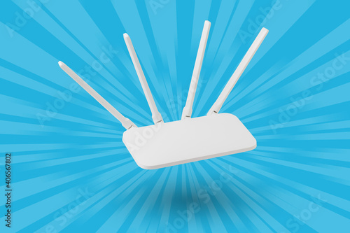 White Wi-Fi router on a blue abstract background. photo