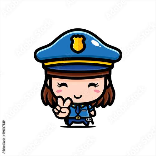 Character design of cute girls as police