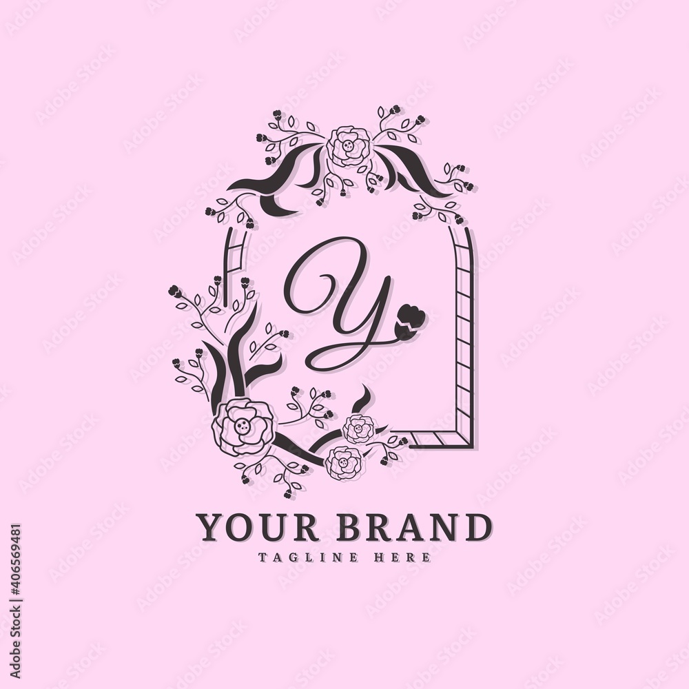 Fototapeta premium Initial letter Y with natural logo vector concept element, letter Y logo with floral ornament. Minimalist design logo.