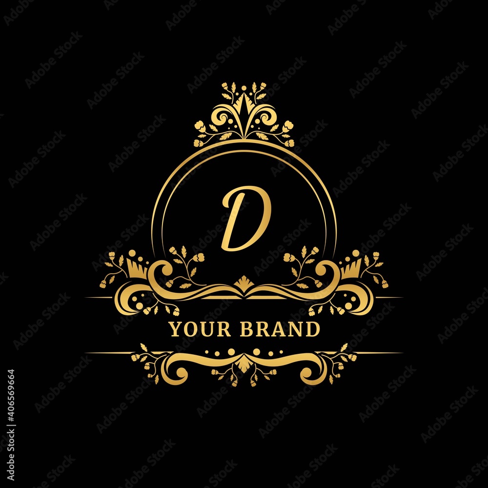 Initial letter D with leaf logo vector concept element, letter D logo with floral ornament