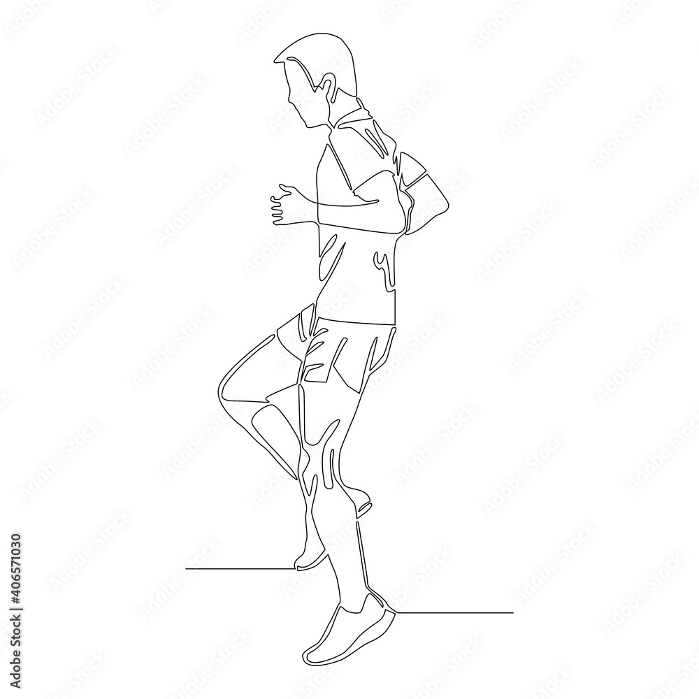 Fototapeta premium Continuous line side of man warming up before work out vector