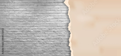 Ripped paper on modern brick wall texture background, Vector illustration design