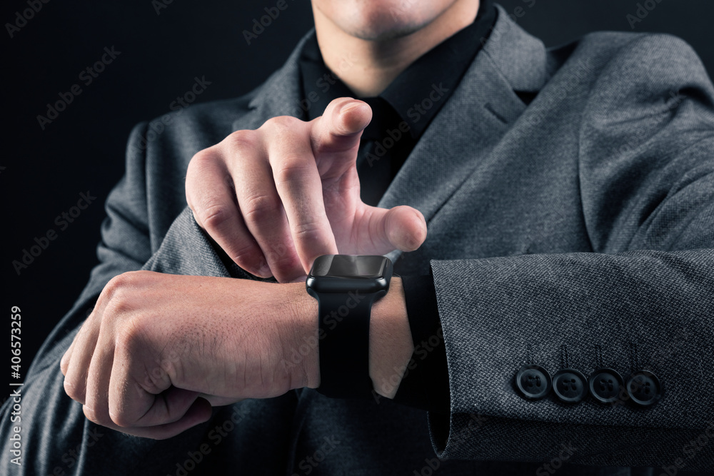 Man using smartwatch wearable gadget