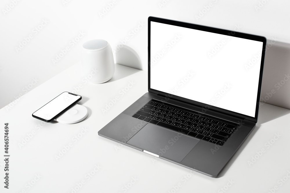 Laptop with blank white screen Laptop with blank white screen