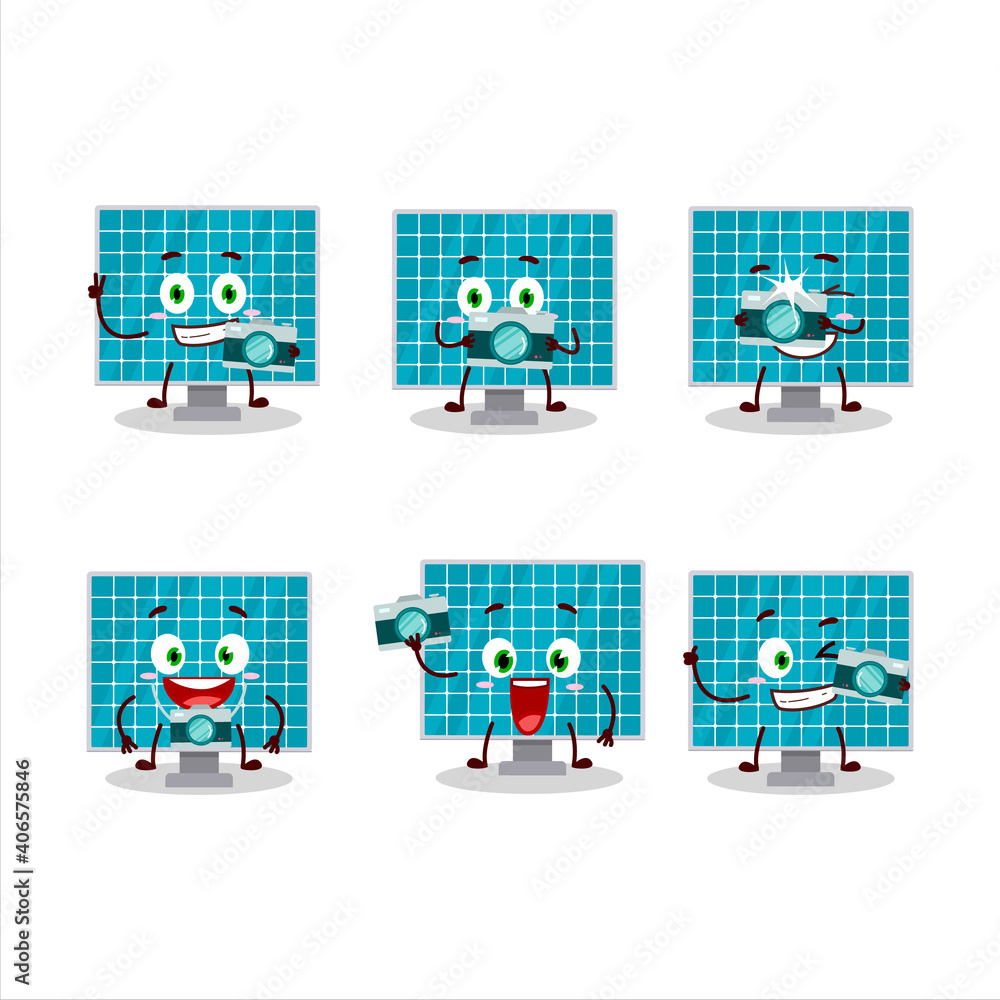 Fototapeta premium Photographer profession emoticon with solar panel cartoon character