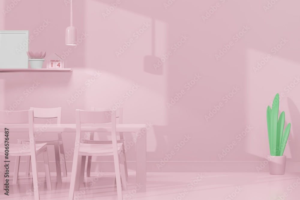 Lovely happy Valentines day room minimal style template in 3d model mockup