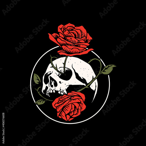 skull and rose flower artwork