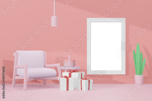 Lovely happy Valentines day of frame template background in 3d model mockup