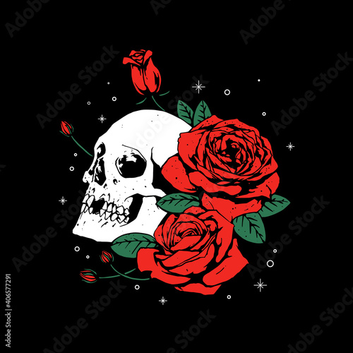 skull and rose flower artwork