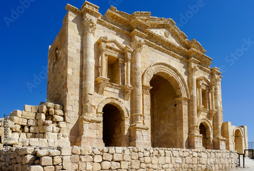 Jordan, Amman, the Hadrians Arch is the entrance portal of the roman city of Jerash or Gerasa. photo