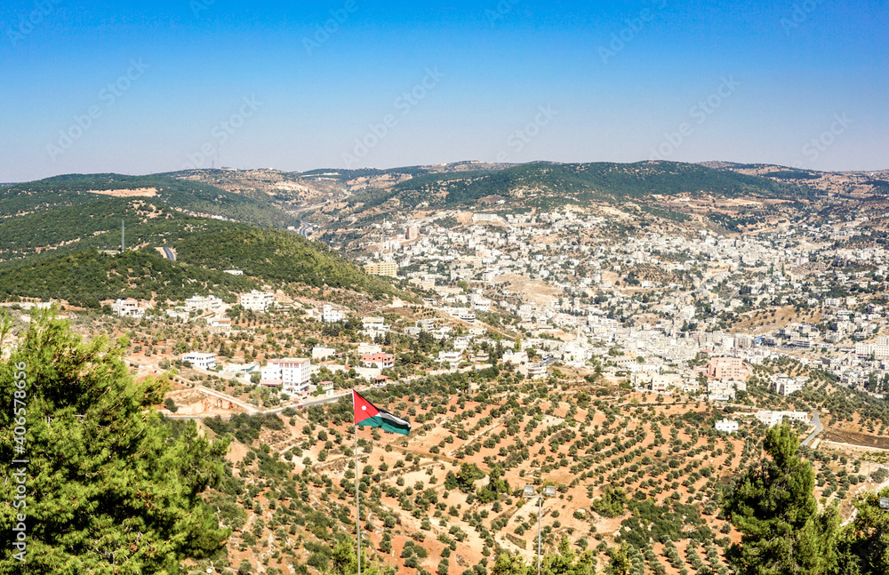 Jordan, city of Ajloun seen from the town's Castle.
