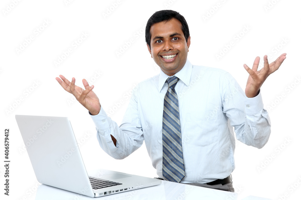 Happy businessman with laptop Happy businessman with laptop