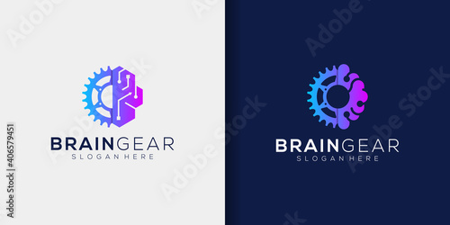 Brain gear logo design inspiration, brainstorming gradient logo design