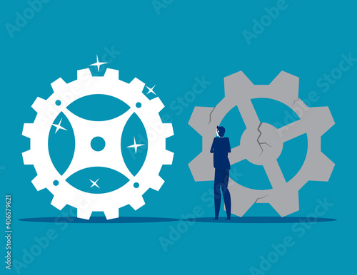 Businessman looking new gears. Old and New gears