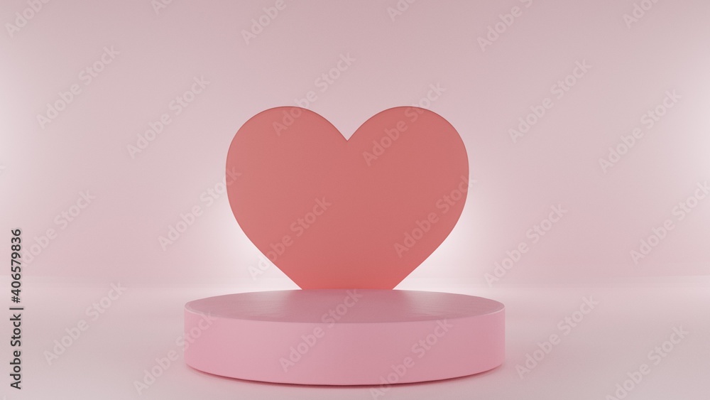 Pink podium for valentine's day. 3D Rendering