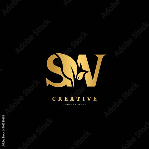 Initial letter SW with leaf logo vector concept element, letter SW logo with organic leaf