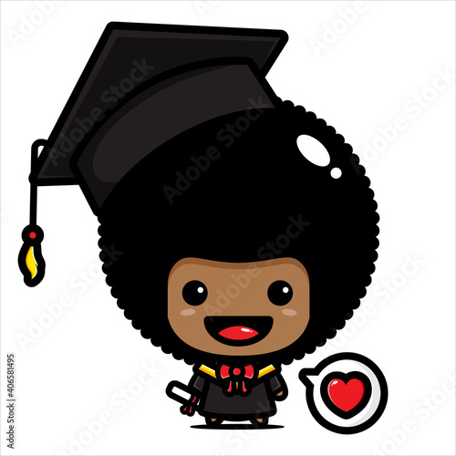 Character design of cute afro boy to be a scholar