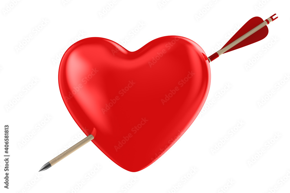 Arrow and heart on white background. Isolated 3D illustration