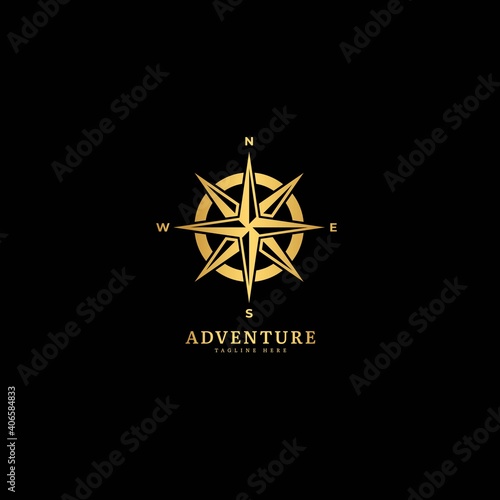 Navigation logotype. Natural adventure logo with mountain and forest panorama, fit for company and business logo.