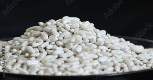 Pile Of Dry White Bean Legumes Heap Rotating Close up shoot