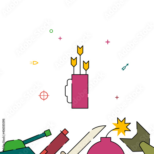Quiver with arrows filled line vector icon, simple illustration, weapon related bottom border.