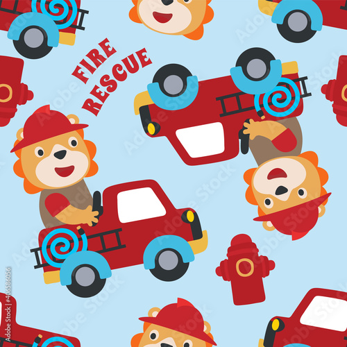 Vector seamless pattern with Fire rescue team with funny firefighter cartoon. Creative vector childish background for fabric  textile  nursery wallpaper  poster brochure Vector illustration background
