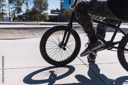 bicycle shadow in skate park. lifestyle concept