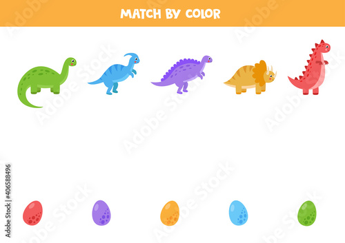 Color matching game for kids. Connect dinosaur and egg.